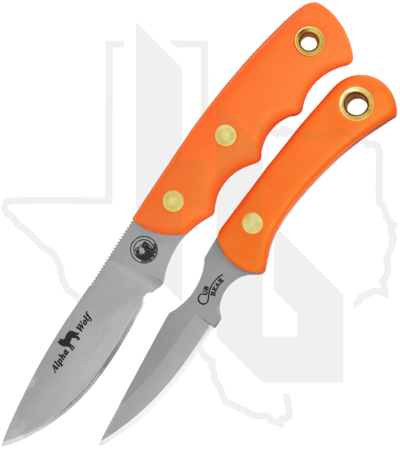 Knives of Alaska Alpha Wolf and Cub Bear Combo 00360FG - Orange Suregrip