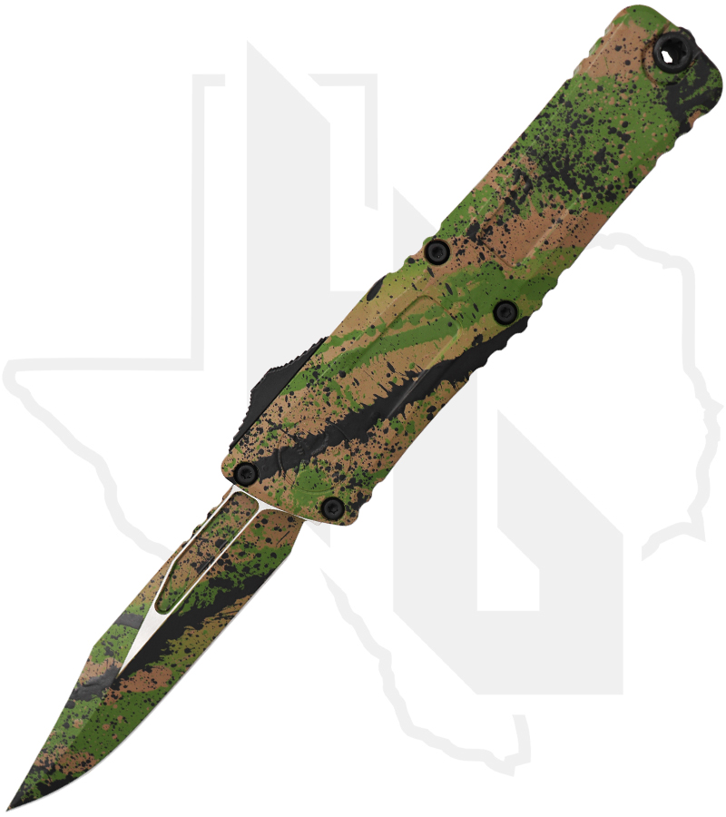 Microtech Combat Troodon 1146-1ODTABKSPLS - Single Edge, Green, Tan with Black Splatter