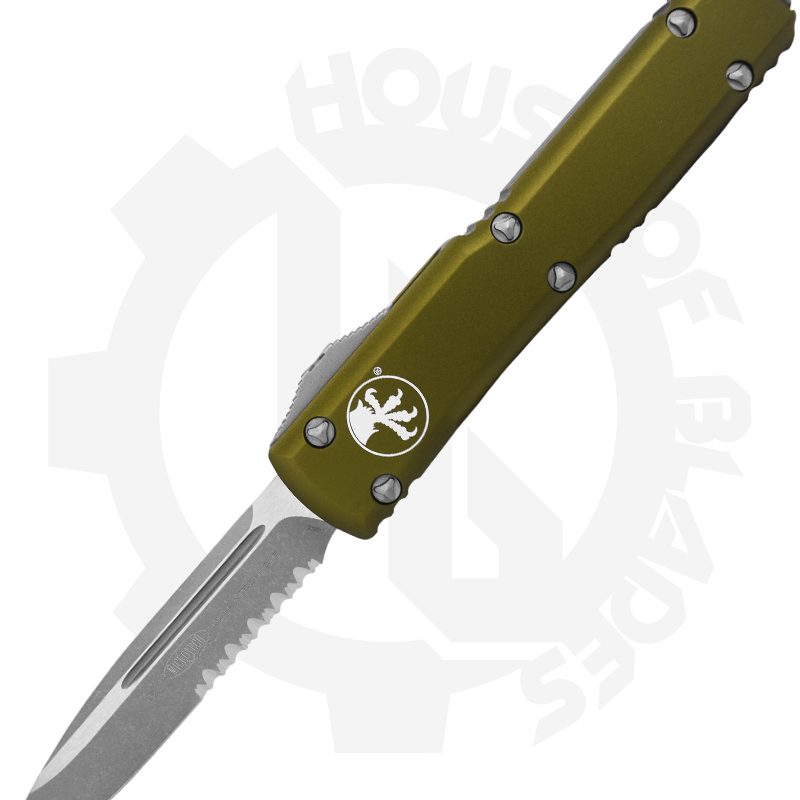 Microtech Ultratech 121-11APOD - Apocalyptic, Partially Serrated, Single edge, OD Green