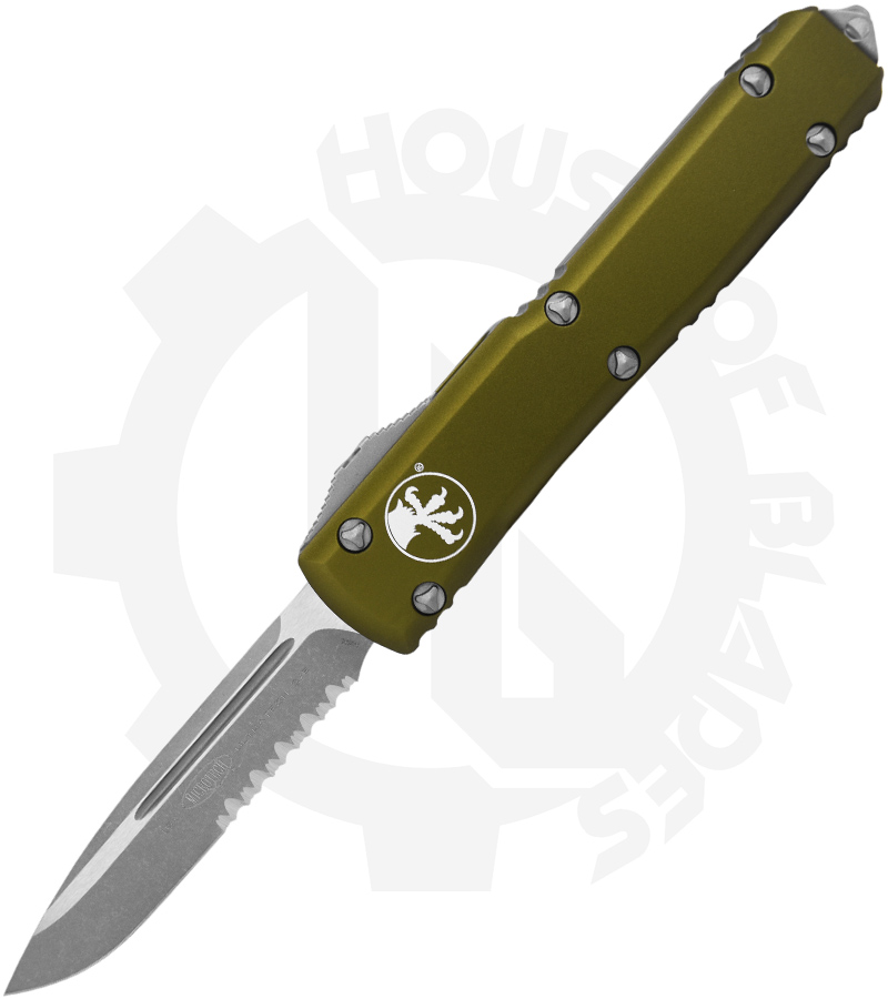Microtech Ultratech 121-11APOD - Apocalyptic, Partially Serrated, Single edge, OD Green