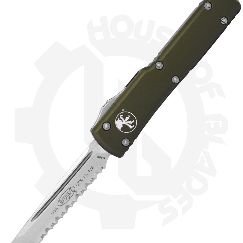 Microtech UTX-70 149-12OD - Tanto Edge, Full Serration, OD Green