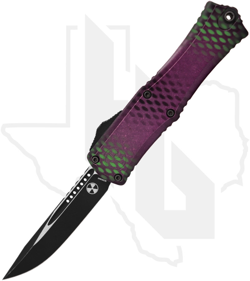 Microtech Hera II Mini 1703M-1PUX51S - Single Edge, Black Blade, Purple/Green Cerakote