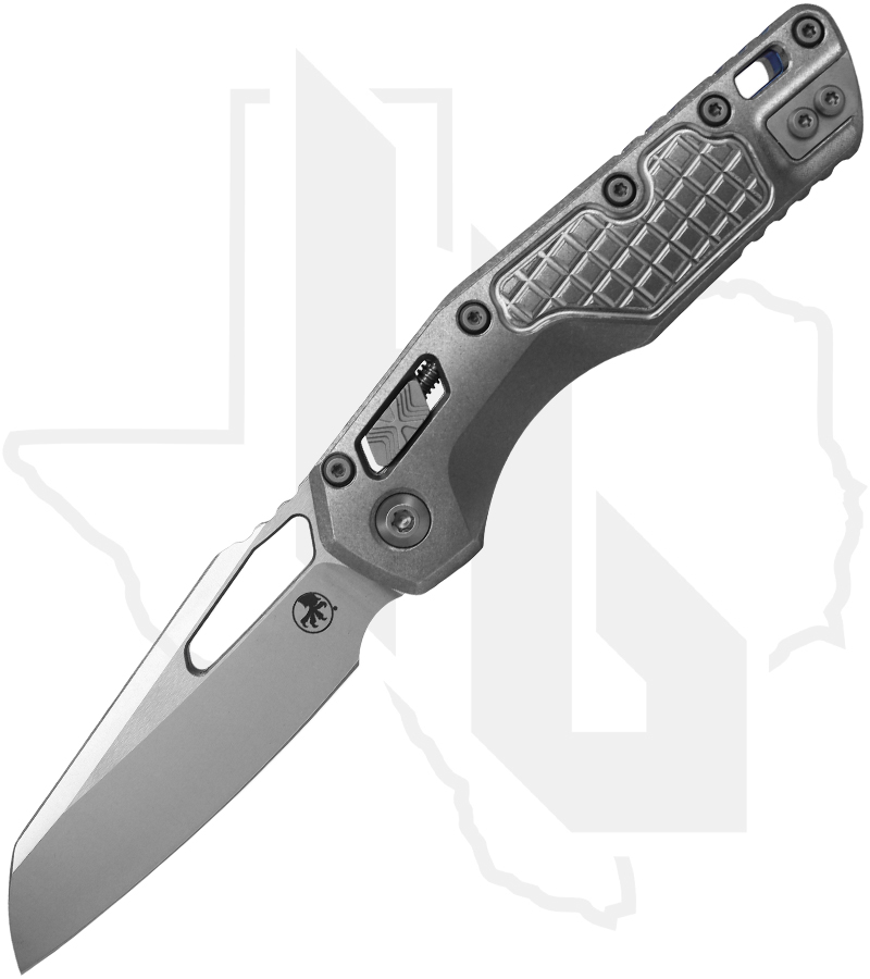Microtech MSI 210-10FRMS2 - Stonewash Finish, Stonewash Frag Titanium, Blue Accents, Double Vapor Blast