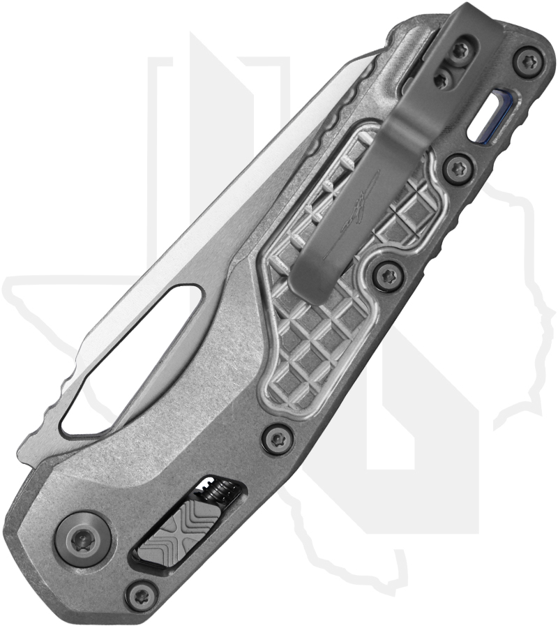 Microtech MSI 210-10FRMS2 - Stonewash Finish, Stonewash Frag Titanium, Blue Accents, Double Vapor Blast - Image 2