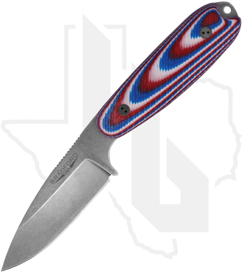 Bradford Knives Guardian 3.5 3.5S-125-MCHH - Red/ White/ Blue G-10, MagnaCutHH, Sabre Grind, Stonewash
