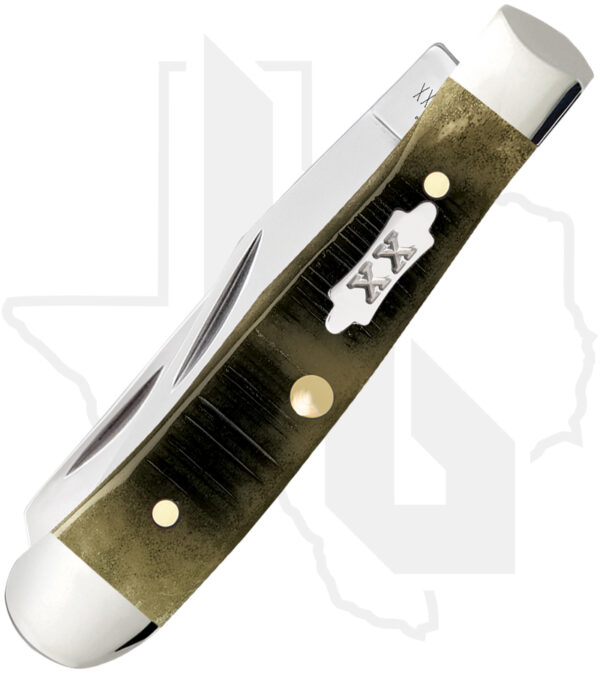 W.R. Case Tiny Trapper 39231 - Olive Green Bone Sawcut Jigged - Image 2