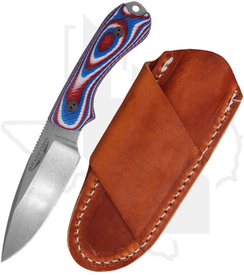 Bradford Knives Guardian 3 3FE-125-MCHH - Red/ White/ Blue G-10, MagnaCutHH, False Edge Grind, Stonewash - Image 2
