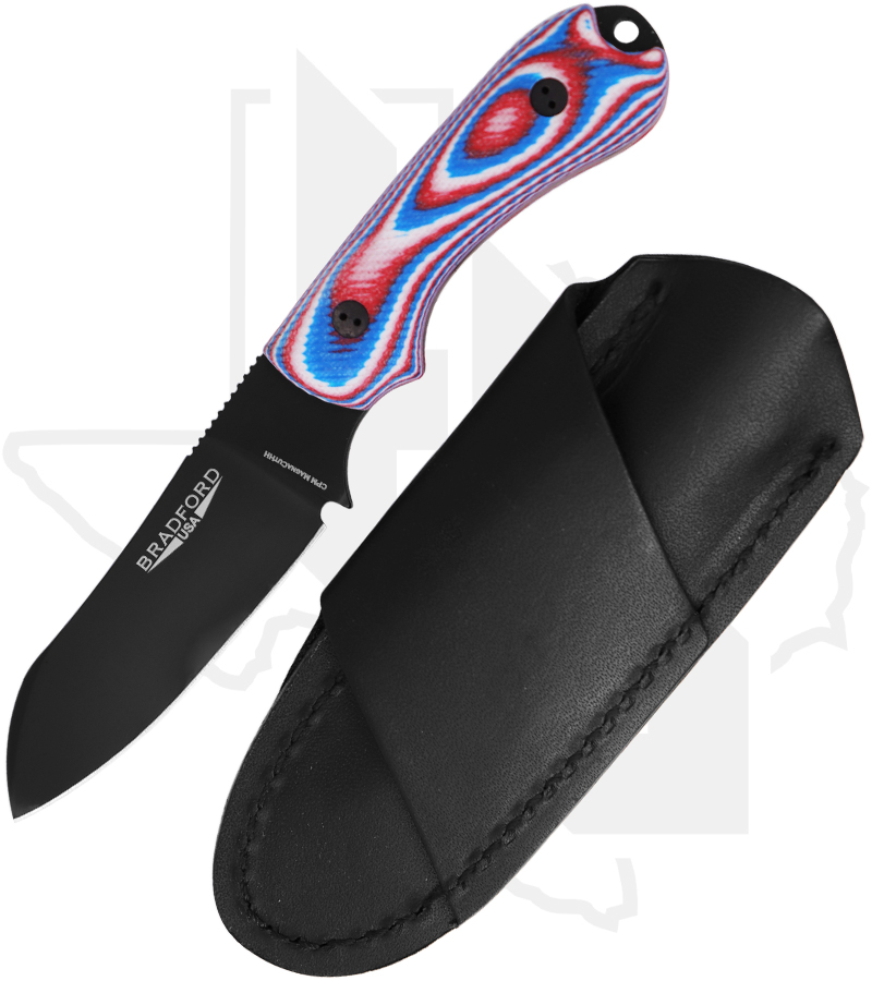 Bradford Knives Guardian 3 3SF-125B-MCHH - Red/ White/ Blue G-10, MagnaCutHH, Sheepsfoot Grind, DLC - Image 2