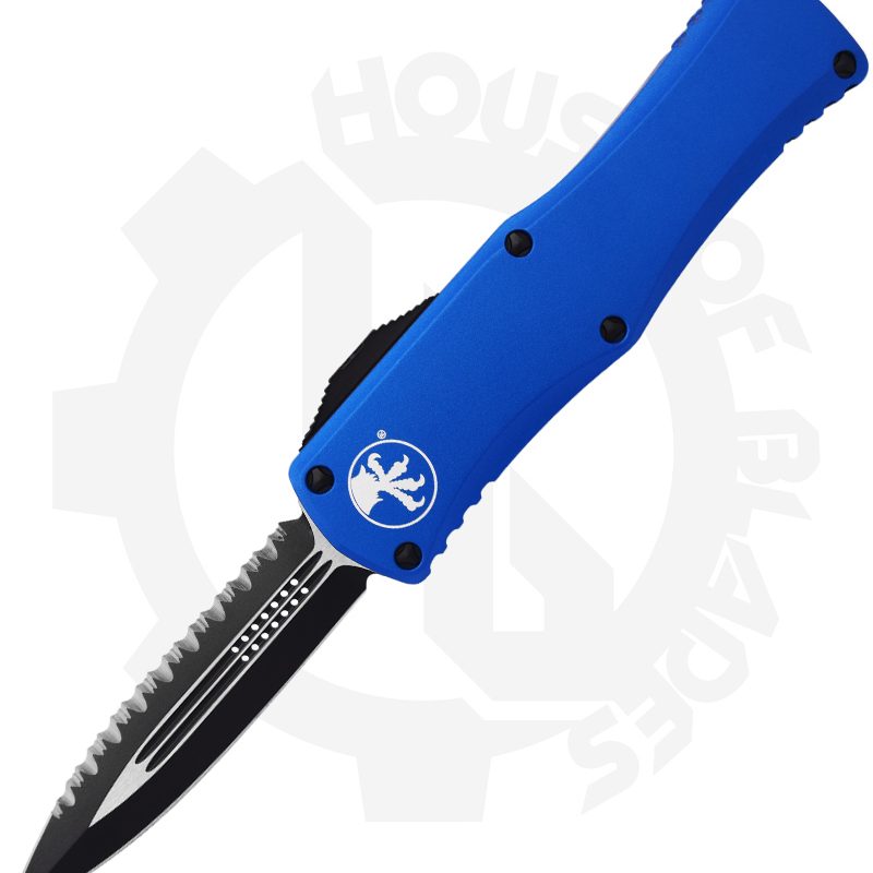 Microtech Hera 702-3BL - Double Edge, Fully Serrated, Blue