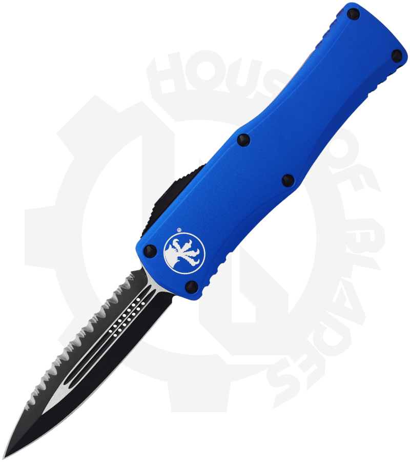 Microtech Hera 702-3BL - Double Edge, Fully Serrated, Blue