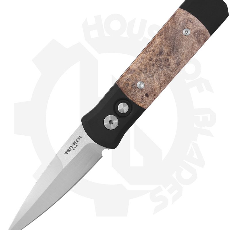 Protech Godson 706 - Black, Maple Burl Inlay