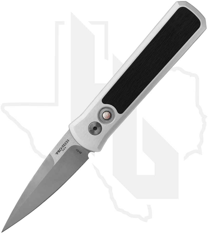 Protech Godson 7210-SLV-CROSSCUT - Silver Aluminum, Crosscut Carbon Fiber Inlay