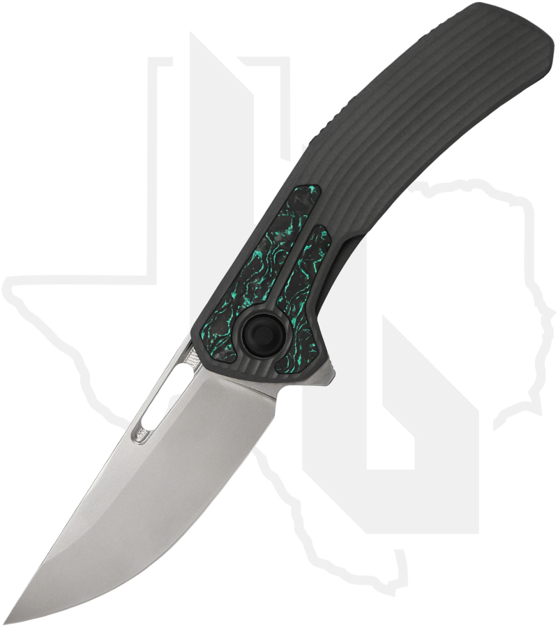 Tactile Knife Co. Archer ARCHER-HOB-EXC-TC - Milled Ridged Titanium, Teal Techno Carbo Inlay, Techno Back Spacer, HOB Exclusive