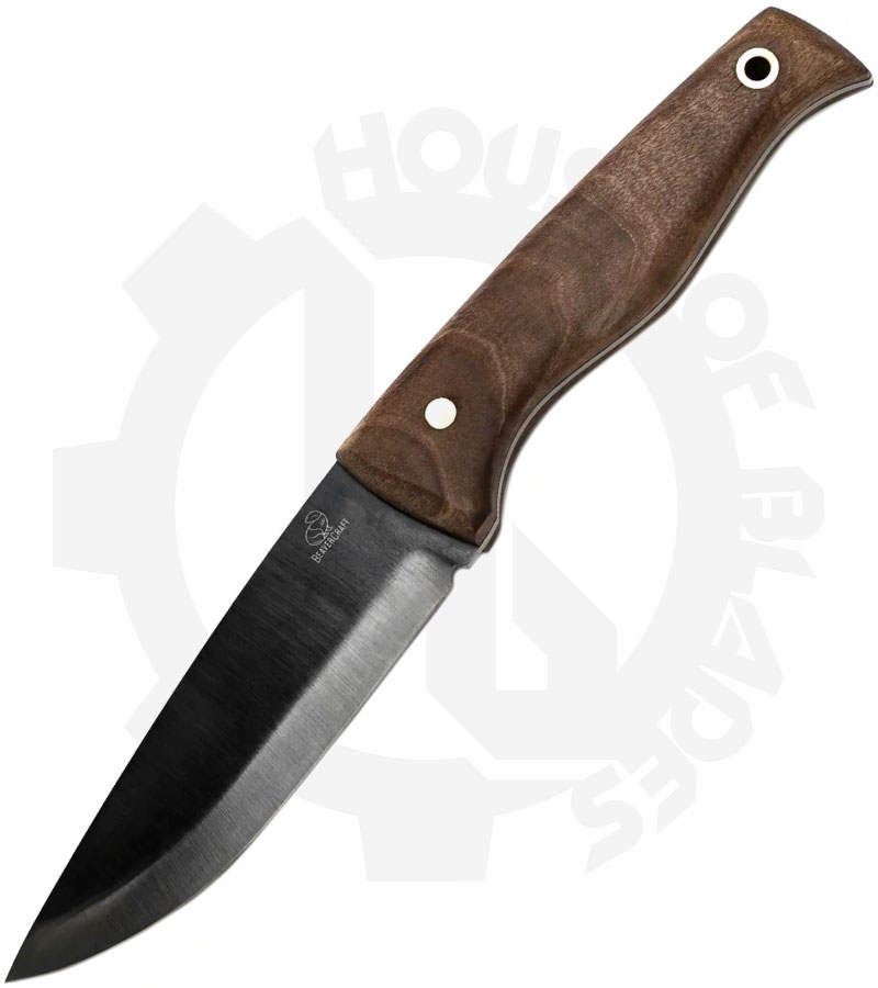 BeaverCraft Carbon Steel Blued-Blade Bushcraft Knife Walnut Handle with Leather Sheath BSH3