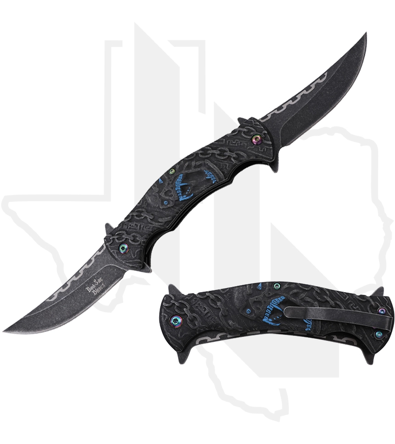 Dark Side Blades Spring Assisted Knife DS-A2010BL - Blue, Dragon, Chains, 2 Blades