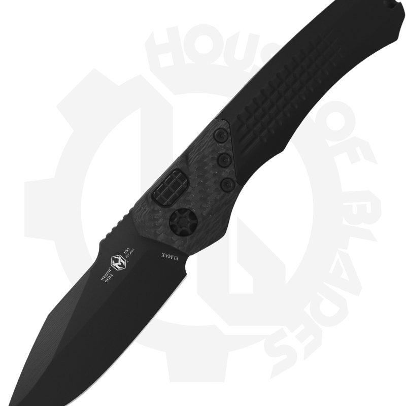 Heretic Knives Wraith Auto H000-4A-T - Black, Black Hardware, Blue Ti Pivot Collar