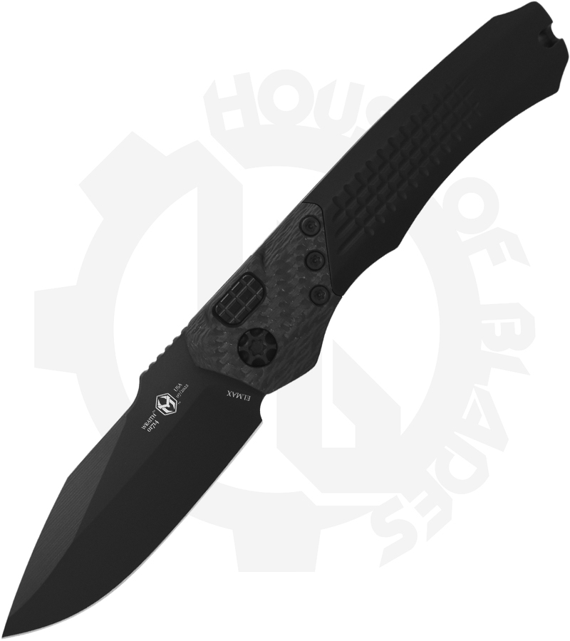 Heretic Knives Wraith Auto H000-4A-T - Black, Black Hardware, Blue Ti Pivot Collar