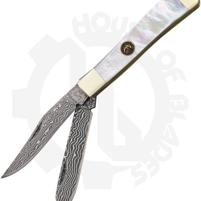 Hen & Rooster Trapper HR-212-MOP/DM - Mother of Pearl, Damascus