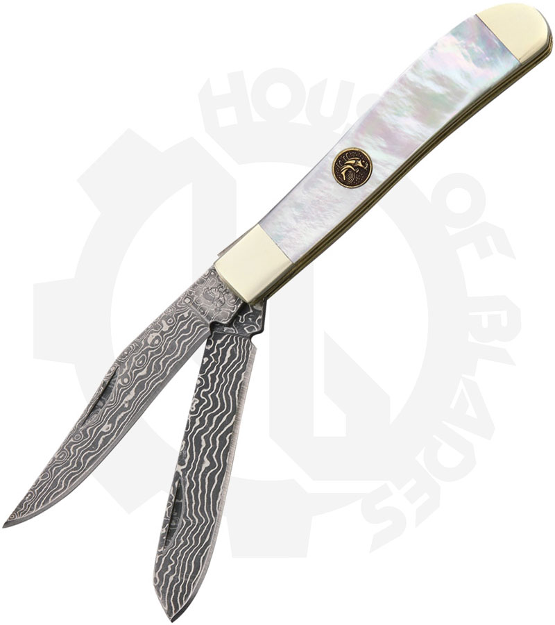 Hen & Rooster Trapper HR-212-MOP/DM - Mother of Pearl, Damascus