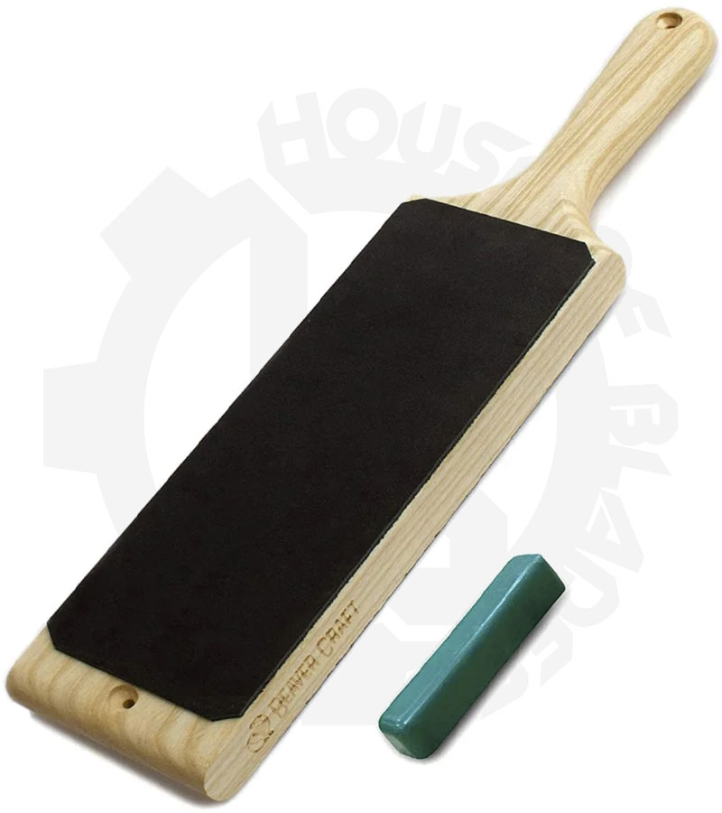 BeaverCraft Dual-Sided Leather Paddle Strop with P01 Polishing Compound LS1P1