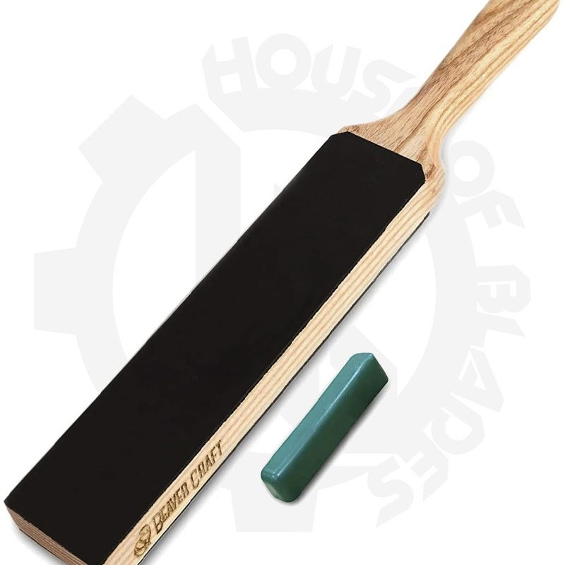 BeaverCraft Small Dual-Sided Leather Paddle Strop with P01 Polishing Compound LS6P1