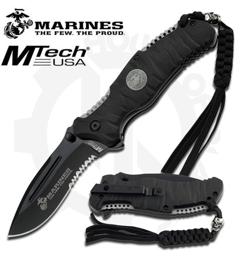 Master Cutlery Spring Assisted Knife M-A1020BK - Black, USMC