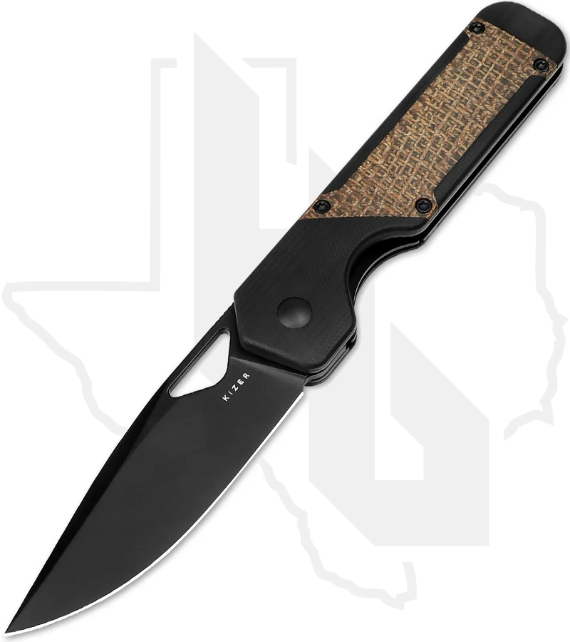 Kizer Militaw V3634A1 - Black G-10, Burlap Micarta