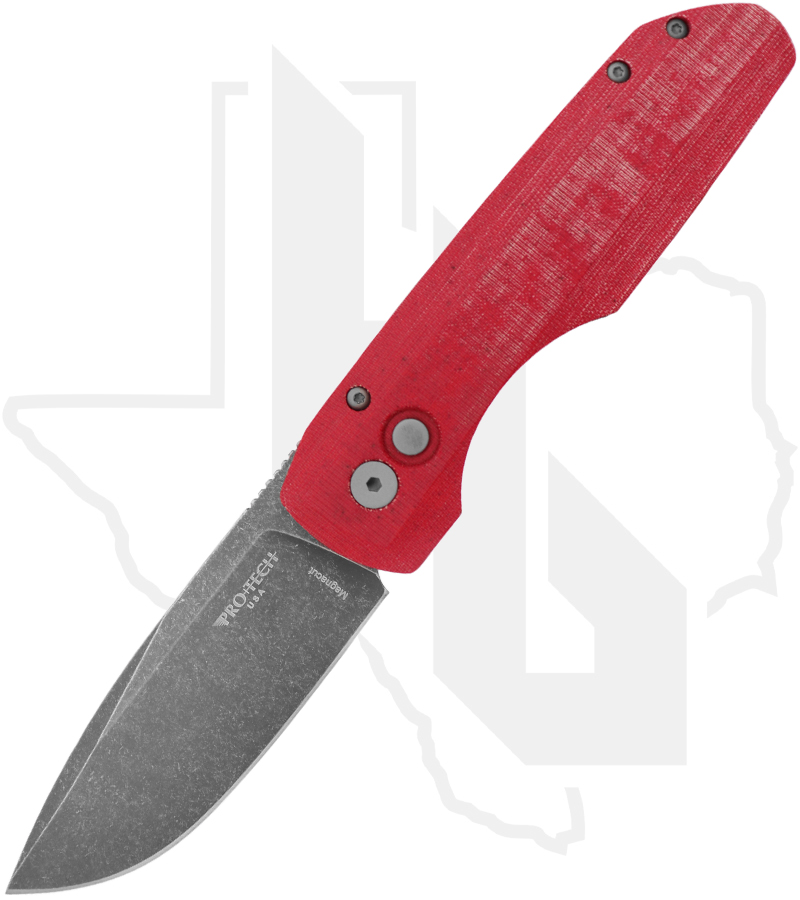 Protech Vero Synapse VERO1211-AW-REDLINEN - Black Aluminum, Red Linen Micarta Lid, Acid Wash